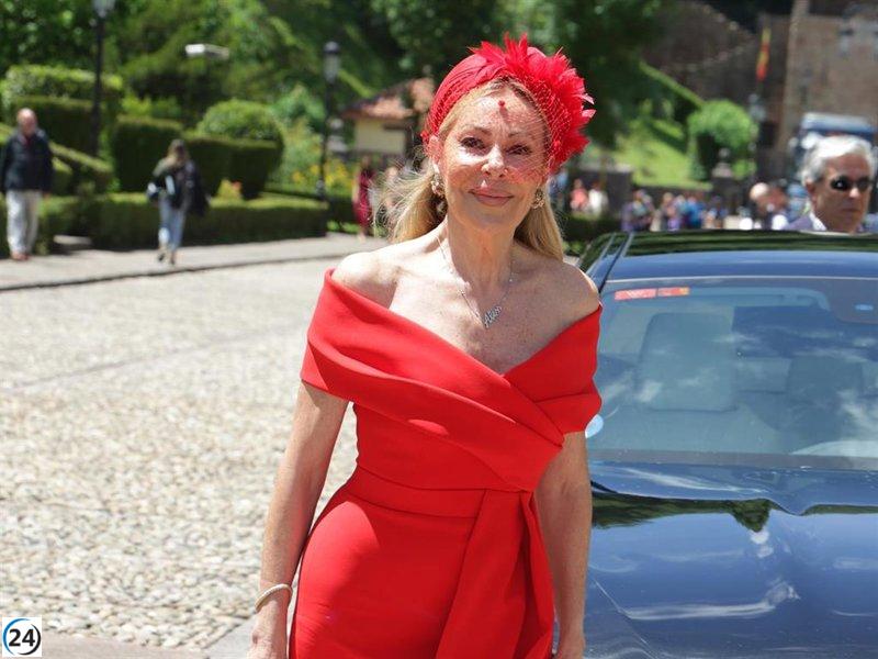 Ana Obregón deslumbra con un vestido rojo en la boda de su sobrino.