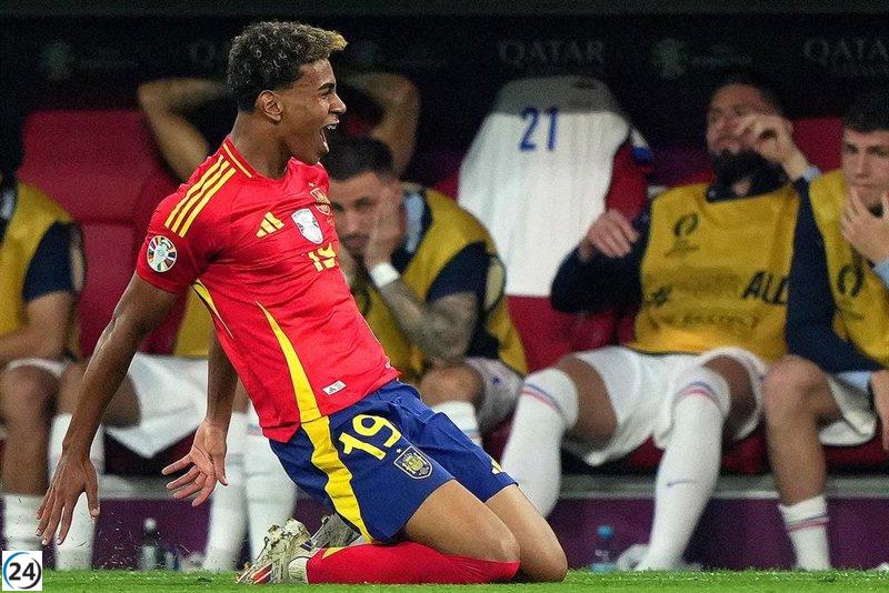 El joven prodigio Lamine Yamal se convierte en el goleador más joven en la Eurocopa.