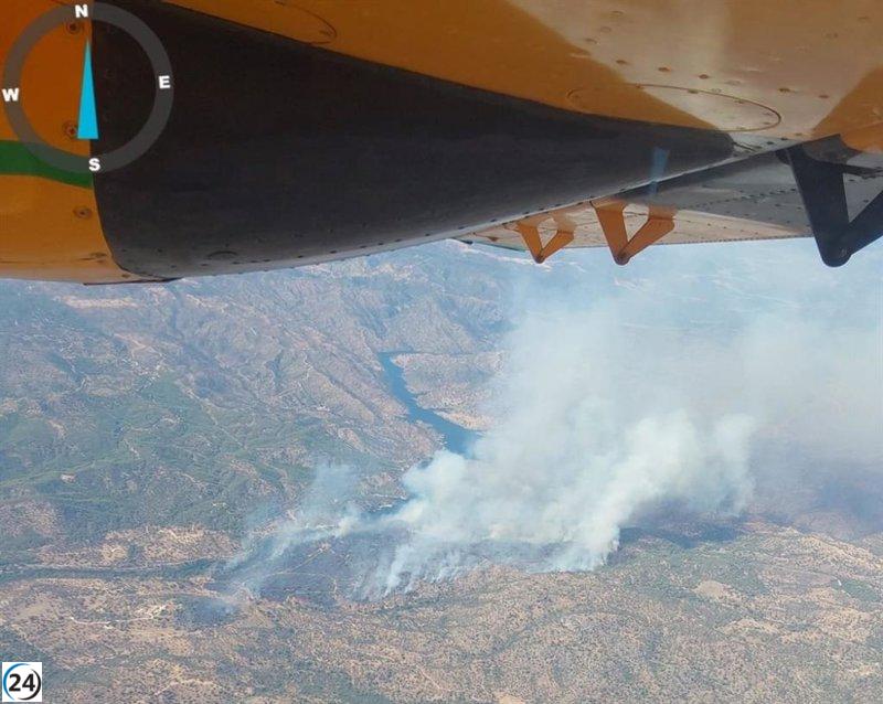 Apoyo aéreo y más de 100 personas combaten incendio cerca de embalse en Andújar (Jaén)