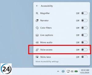 Windows 11 facilitará la activación del 'Acceso por voz' desde la barra de tareas.