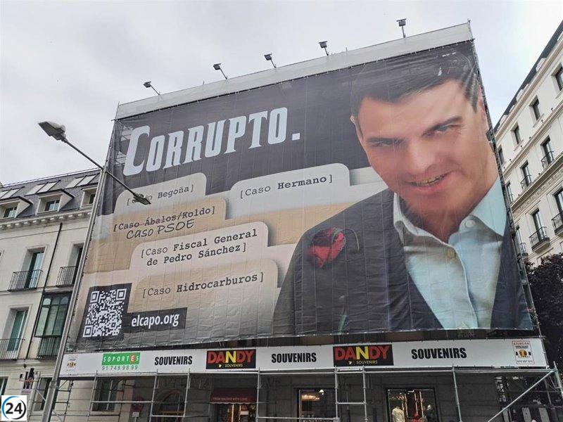 Hazte Oír exhibe un cartel en el Congreso retratando a Pedro Sánchez como 