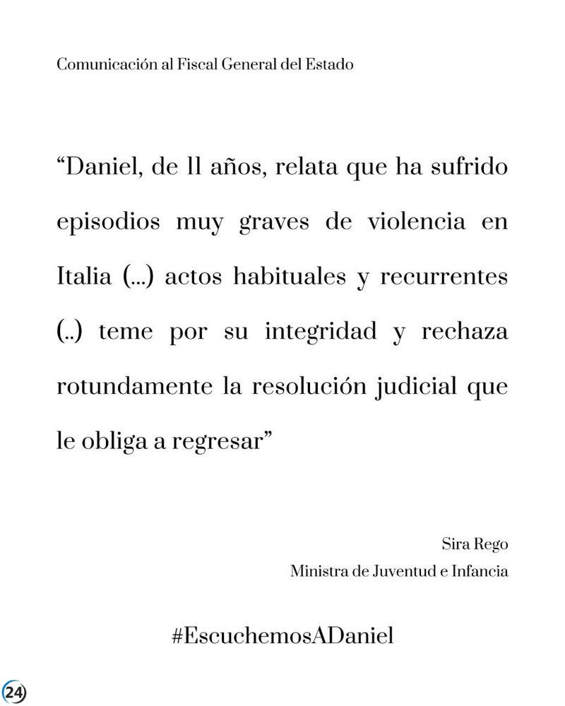 El hijo menor de Juana Rivas envía a la ministra Rego una carta impactante en la que expresa su temor de regresar con su padre.