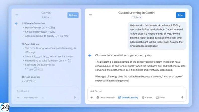 Google lanza Gemini como tutor personal para estudiantes con nueva función de 'Aprendizaje guiado'.
