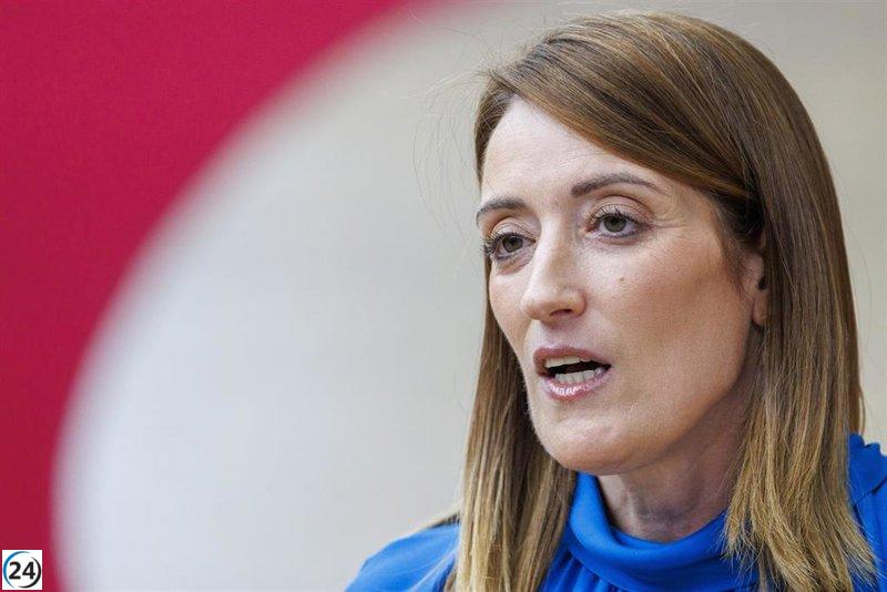 Metsola declara en Kiev la inauguración de la primera oficina permanente del Parlamento Europeo.