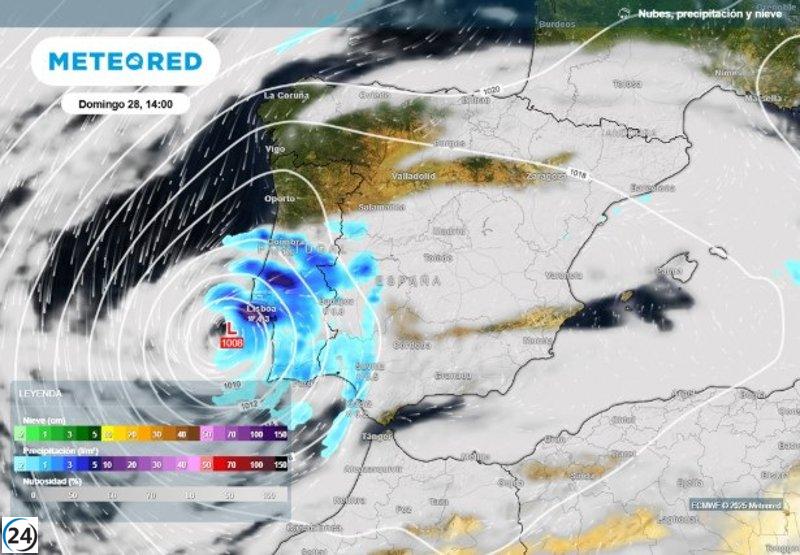 El domingo, la Península se prepara para la llegada de 'Gabrielle' como una borrasca, trayendo consigo fuertes vientos, lluvias intensas y olas de hasta 6 metros.