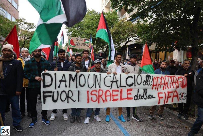 Vigilia por Palestina: 20 arrestos en protesta durante el partido Italia-Israel pre-mundial.