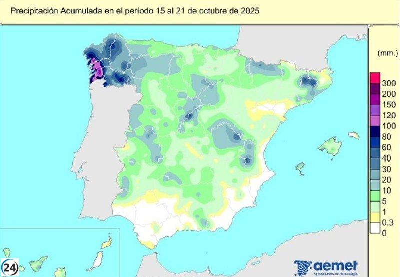 Las lluvias en España desde octubre caen un 62% por debajo de lo normal, acumulando solo 19 l/m2.